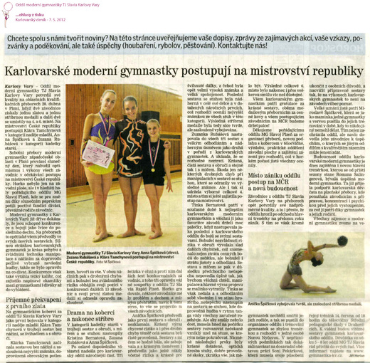 Moderní gymnastika v tisku - Karlovarský deník 7.5.2012