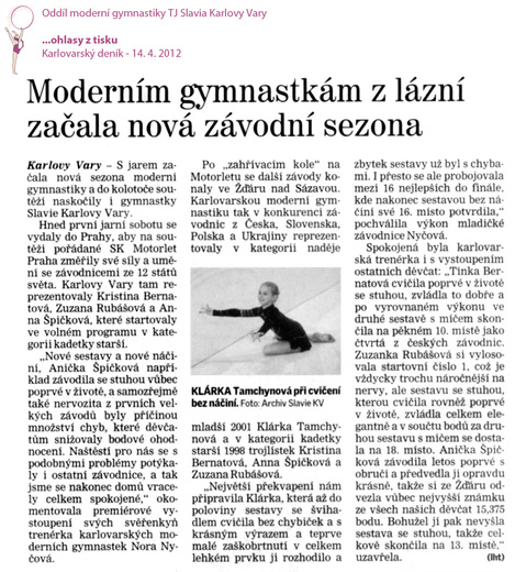 Moderní gymnastika v tisku - Karlovarský deník 14.4.2012