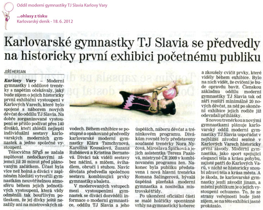 Moderní gymnastika v tisku - Karlovarský deník 18.6.2012